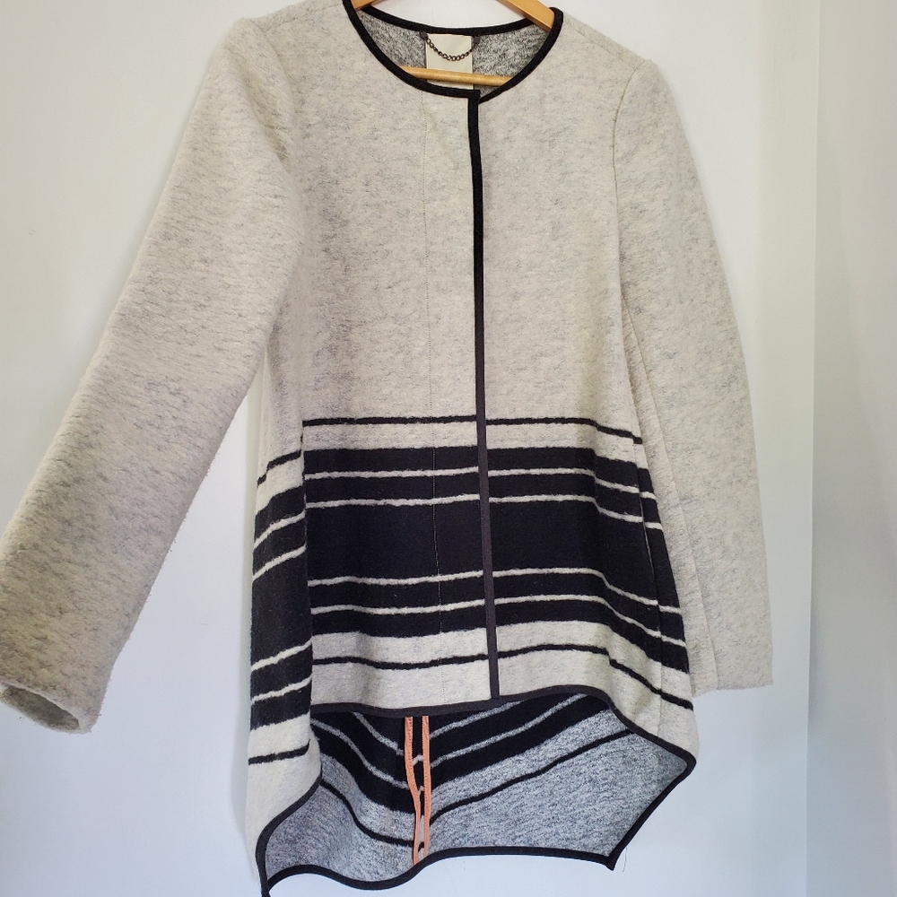 ANTHROPOLOGIE ELEVENSES Sz S Ardsley Wool Blend Jacket Gray/Black Button Cozy